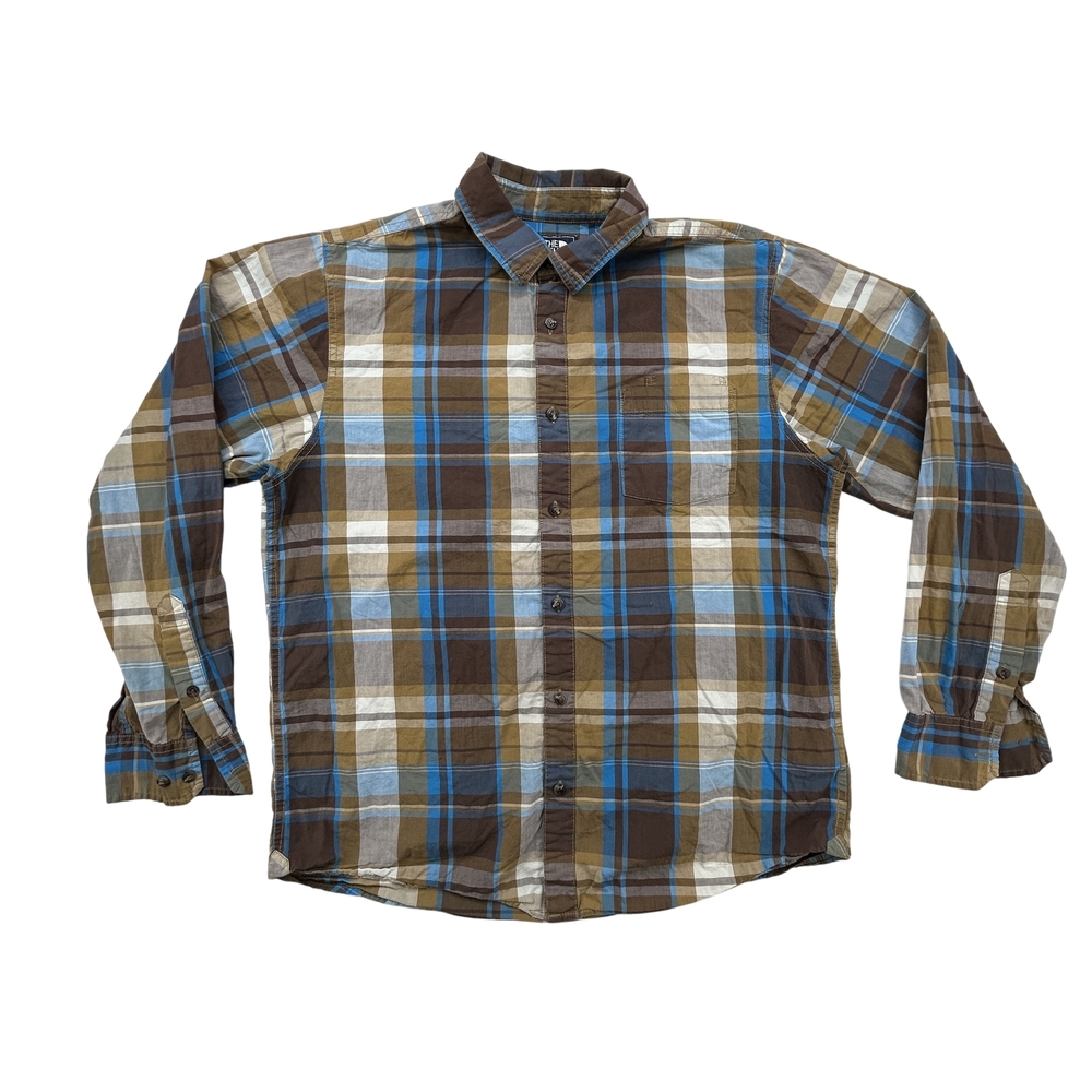 The North Face Shirt Mens Large Plaid Brown Blue Button Up Long Sleeve Outdoor